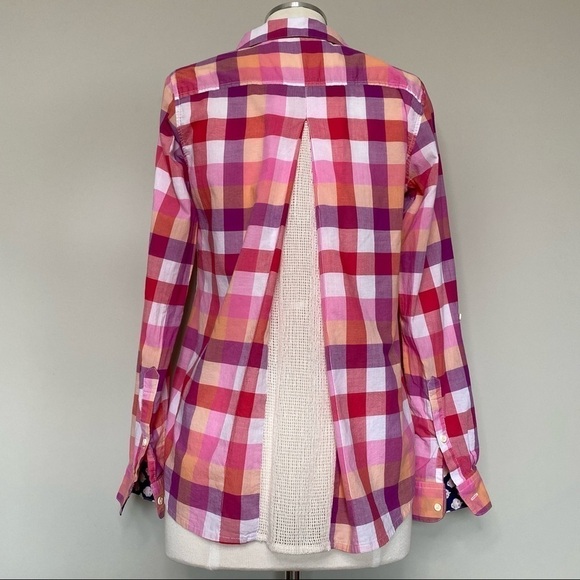 Isabella Sinclair Hibiscus Tea Pink Plaid Mixed Media Atlay Buttondown Shirt, XS - Picture 9 of 15